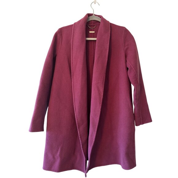 Massimo Dutti Womens Burgundy Wool Blend Long Coat Open Front Size M Side Pocket - Picture 2 of 11
